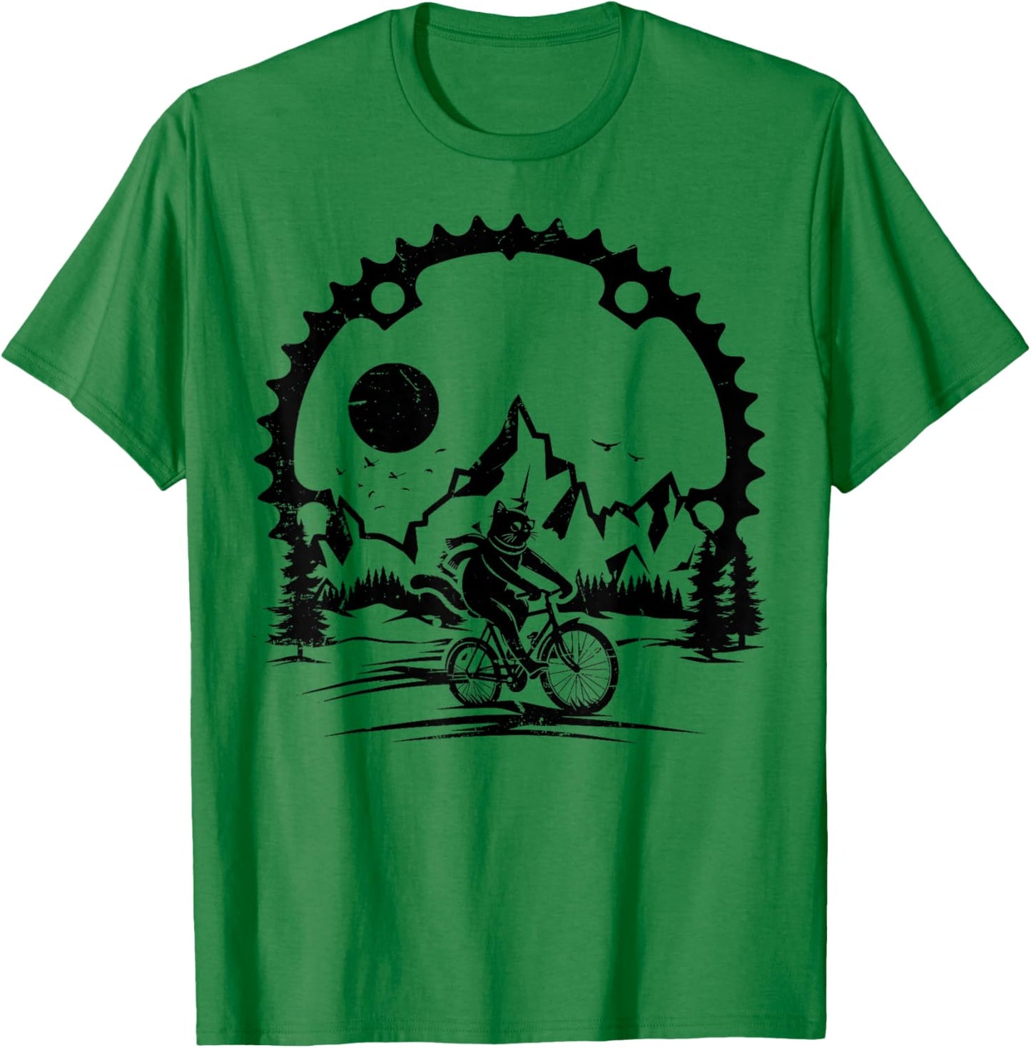 Funny Cat Riding Bicycle Vintage Mountain Biking Cat Biker T-Shirt - T-Shirt | Irish Green