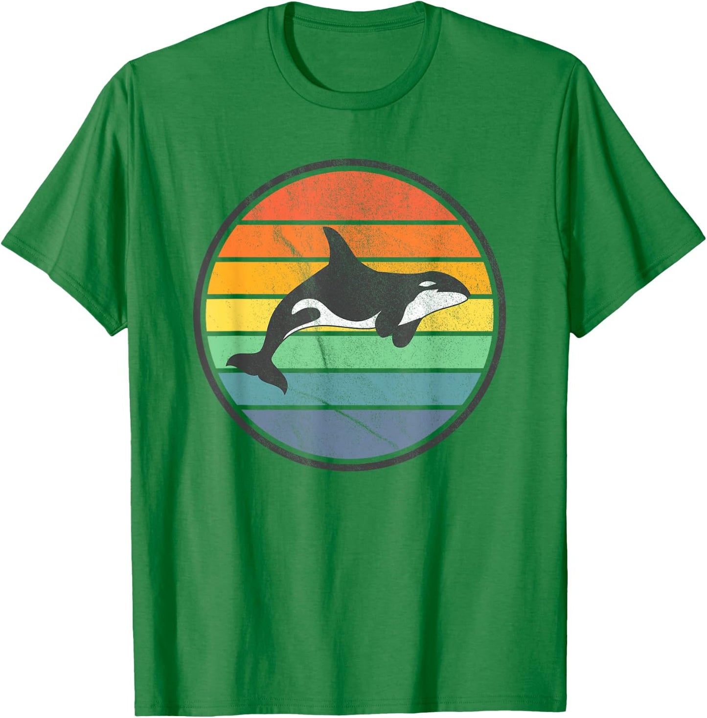 Orca Retro Sunset - Whale Ocean Sea Distressed T-Shirt - T-Shirt | Irish Green