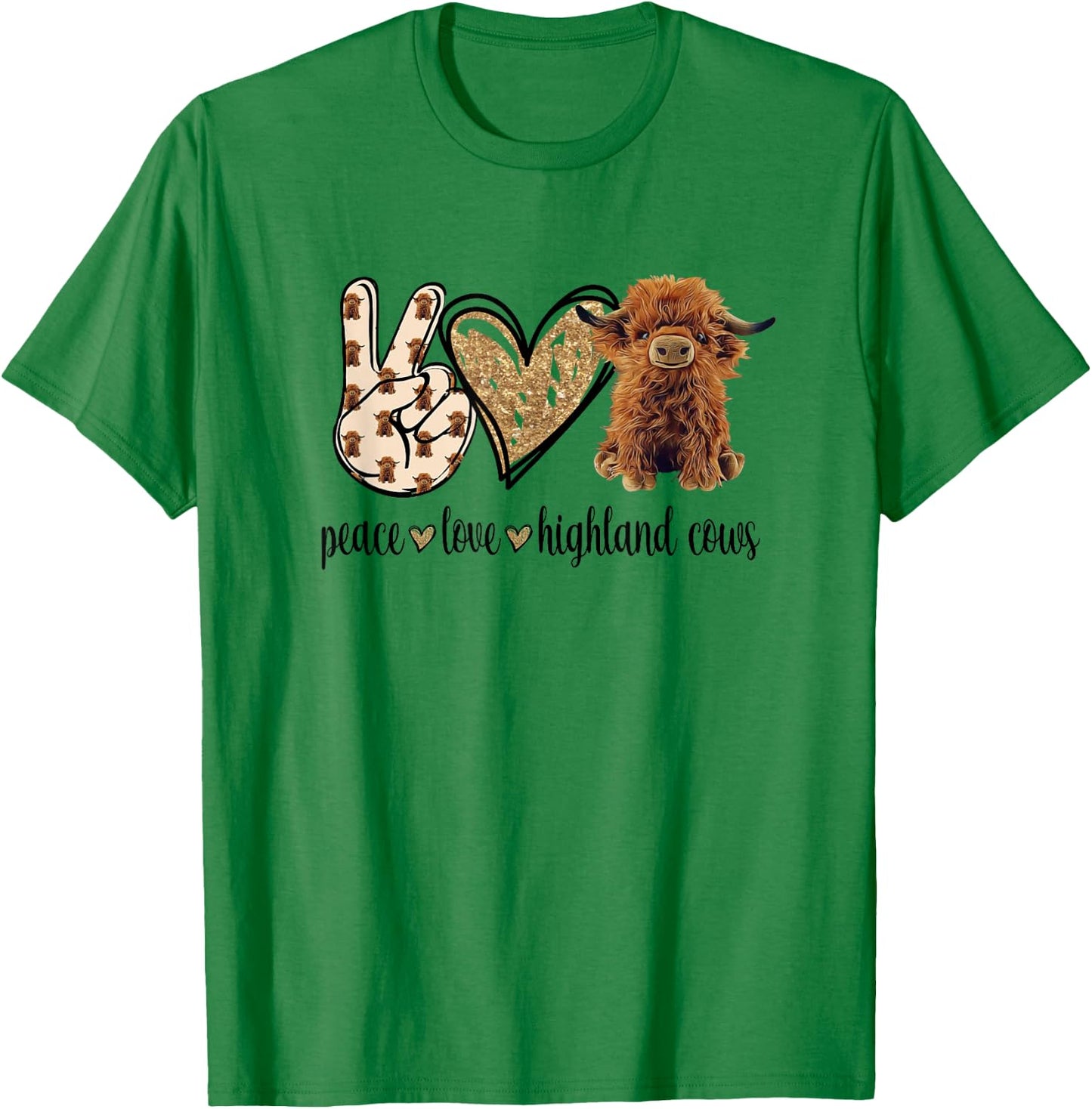 Girls Peace Love Heifer Scottish Highland Cow Lover T-Shirt - T-Shirt | Irish Green