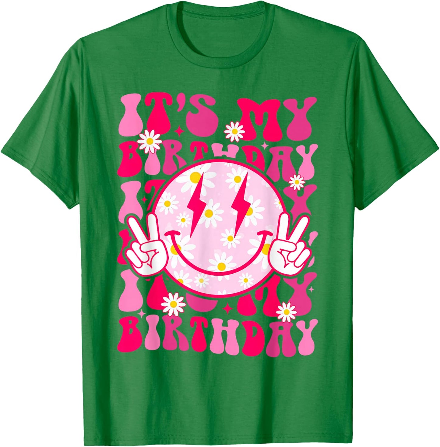 Groovy It's My Birthday Women Teens Girls Preppy Smile Face T-Shirt - T-Shirt | Irish Green