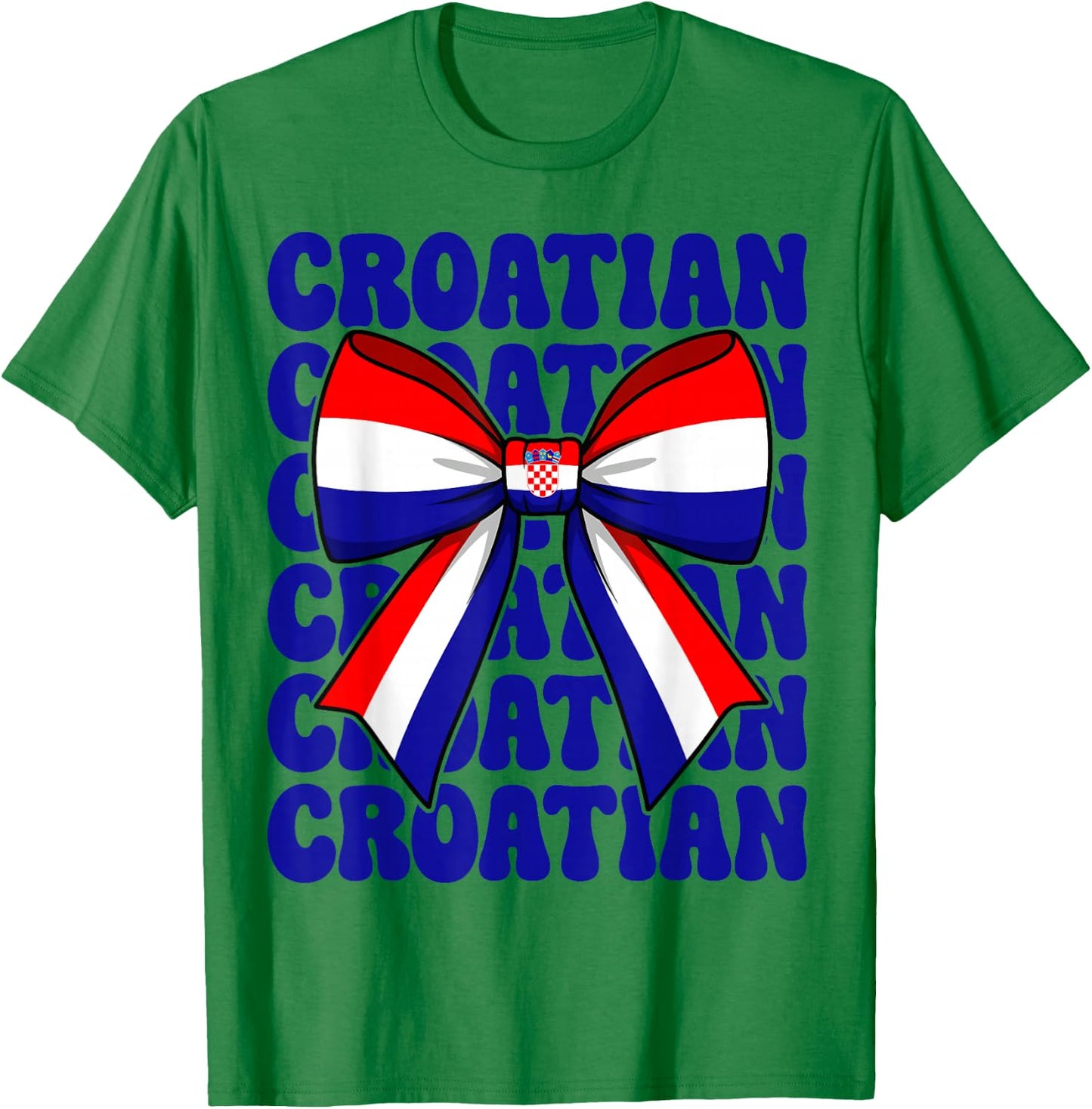 Croatian Girl Coquette Bow Cute Retro Groovy Croatia Flag T-Shirt - T-Shirt | Irish Green