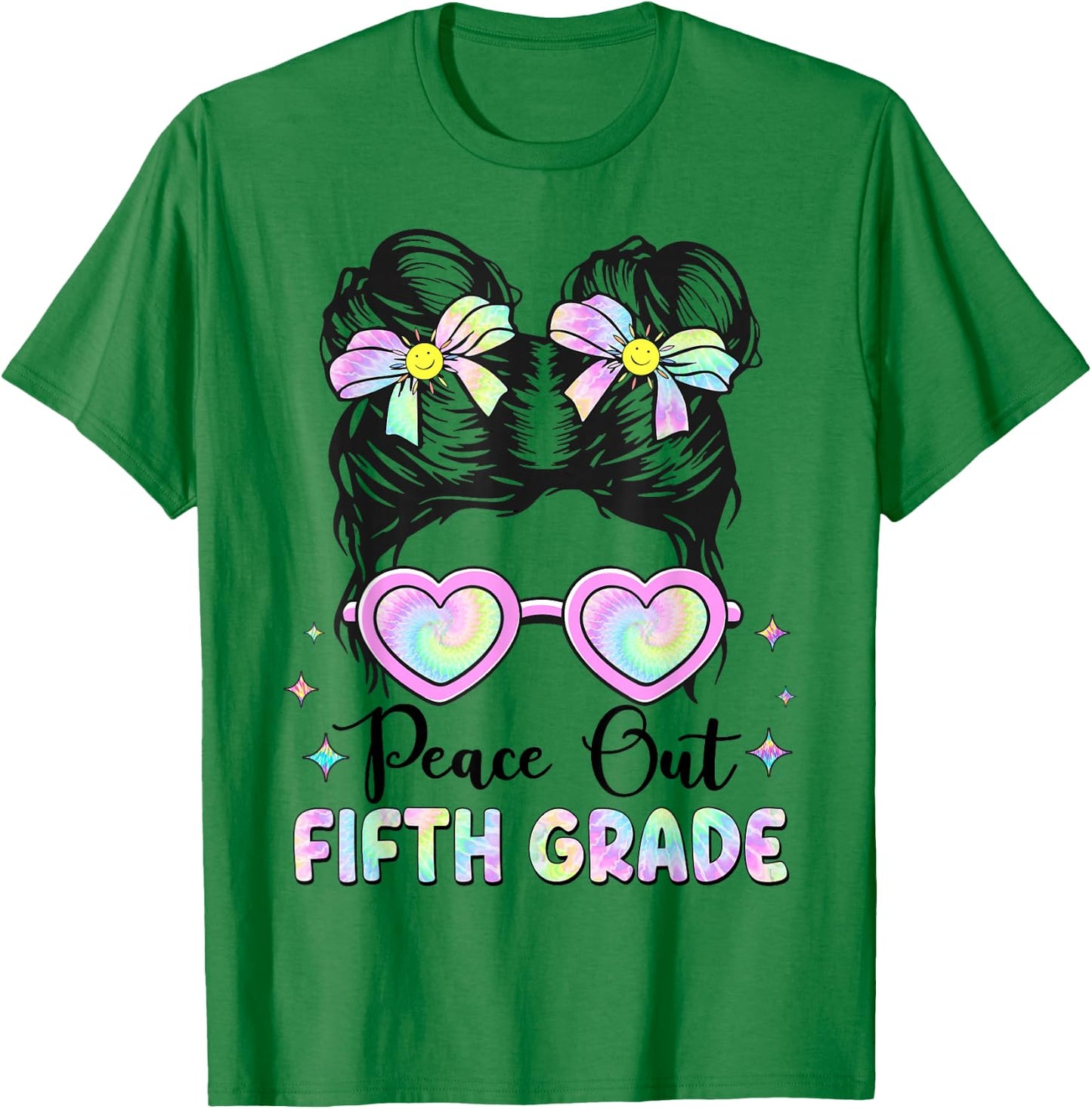 Peace Out Fifth Grade Messy Bun Last Day of School 5th Grade T-Shirt - T-Shirt | Irish Green