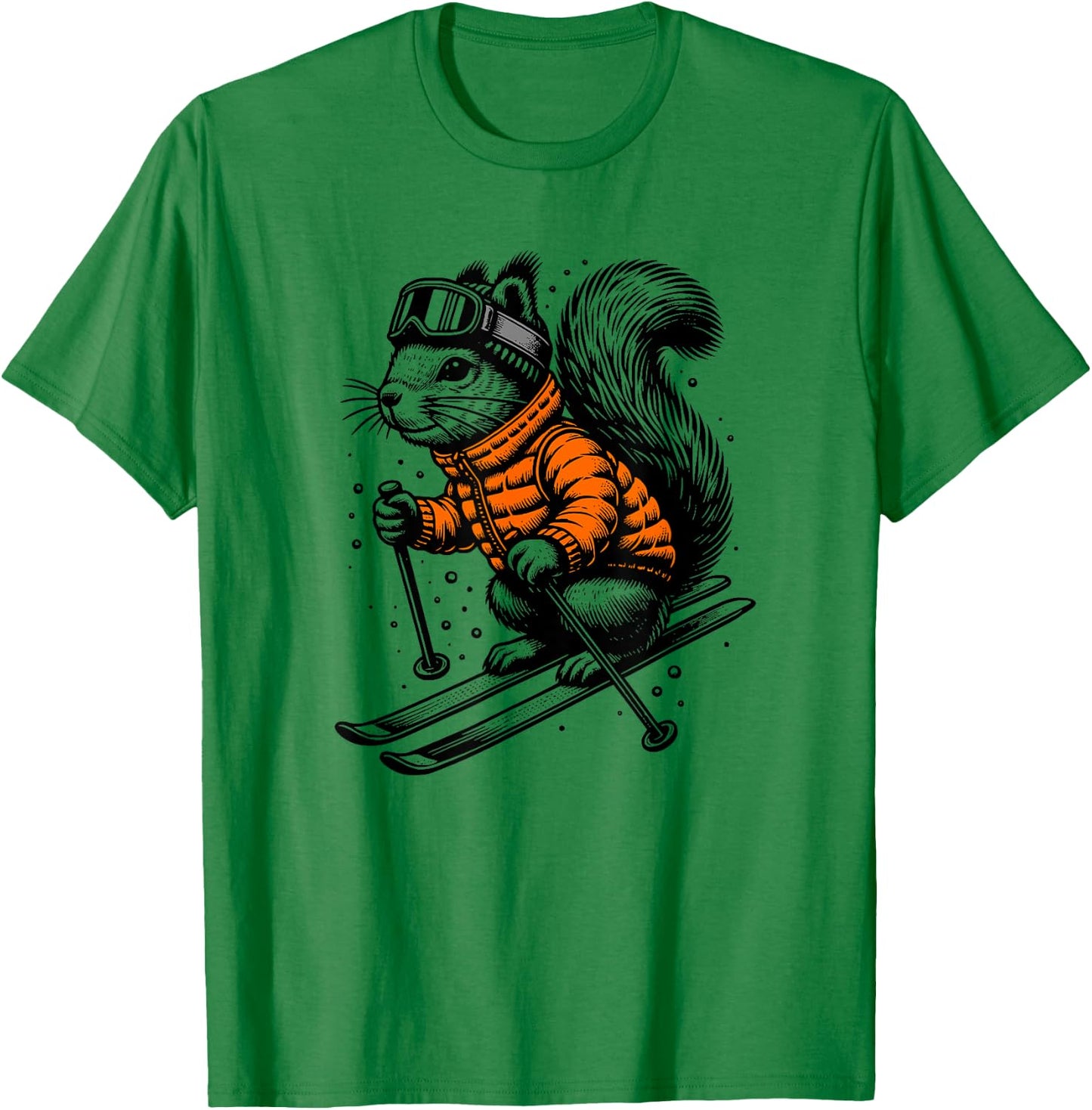 Skiing Squirrel Winter Ski Resort Downhill Wintersports T-Shirt - T-Shirt | Irish Green