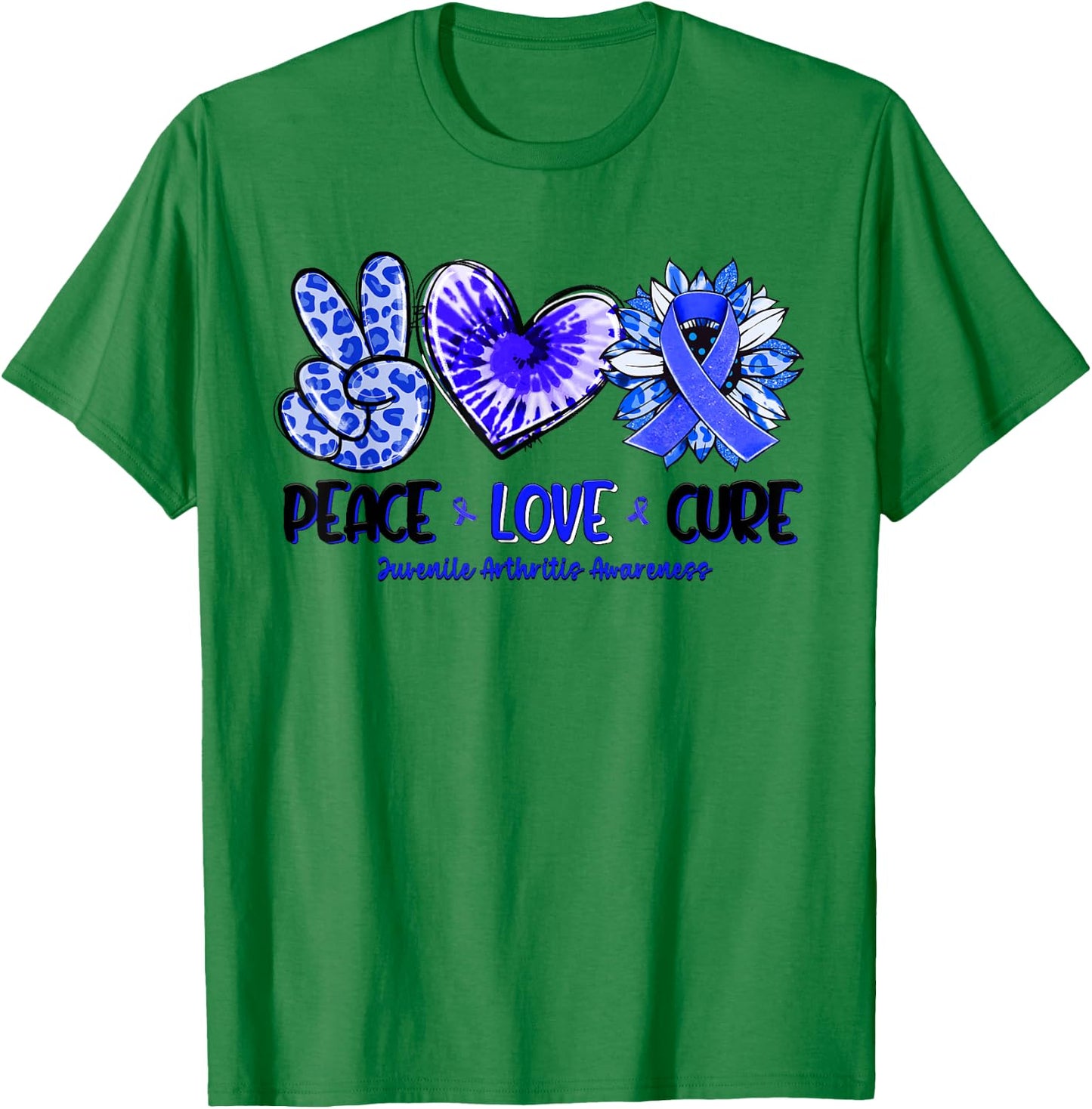Peace Love Cure Sunflower Leopard Juvenile Arthritis Gifts T-Shirt - T-Shirt | Irish Green