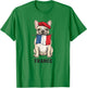 French Bulldog with Flag Beret France Art Travel Souvenir T-Shirt - T-Shirt | Irish Green
