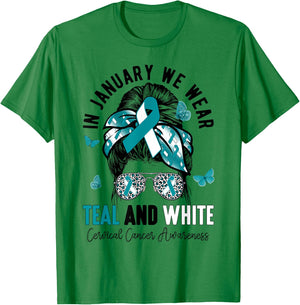 In January We Wear Teal & White Cervical Cancer Awareness T-Shirt - T-Shirt | Irish Green