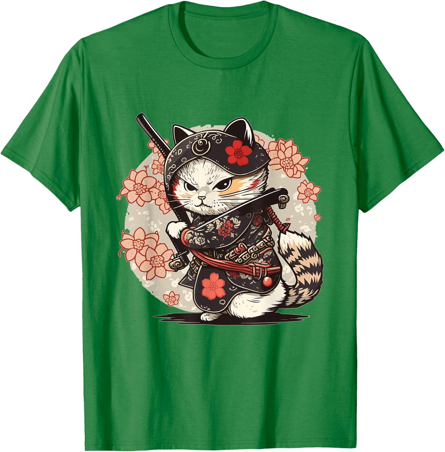 Japanese Samurai Ninja Cat Katana Japanese Style Japan Cat T-Shirt - T-Shirt | Irish Green