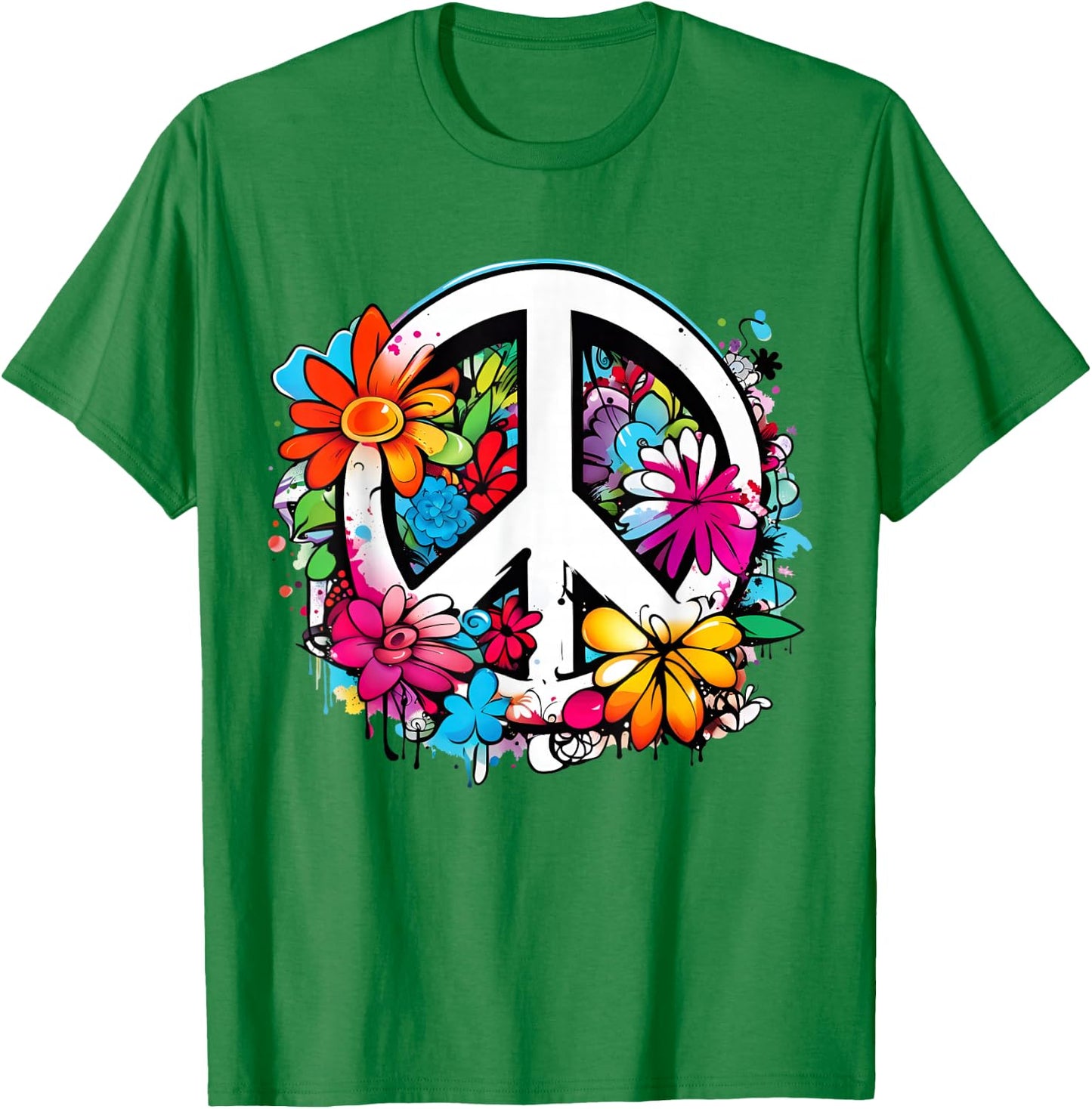 Peace Symbol Sign Flowers Peace Flower Power Peace Sign , White T-Shirt - T-Shirt | Irish Green
