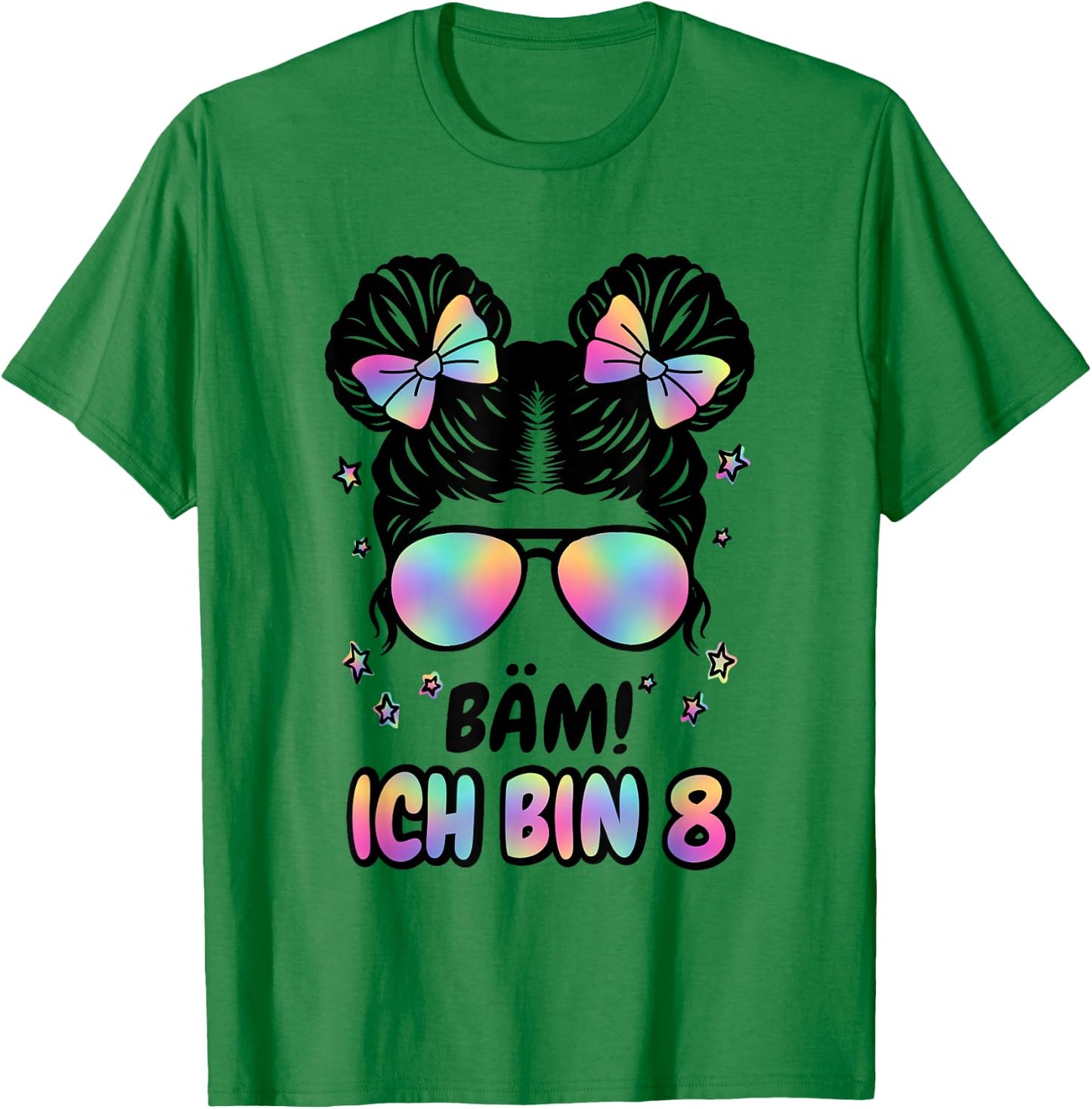 8. Geburtstag Mädchen Messy Bun Bäm! Ich Bin Acht T-Shirt - T-Shirt | Irish Green