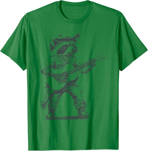 Vintage 90s Cowboy Racoon Playing Guitar Musician Western T-Shirt - T-Shirt | Irish Green