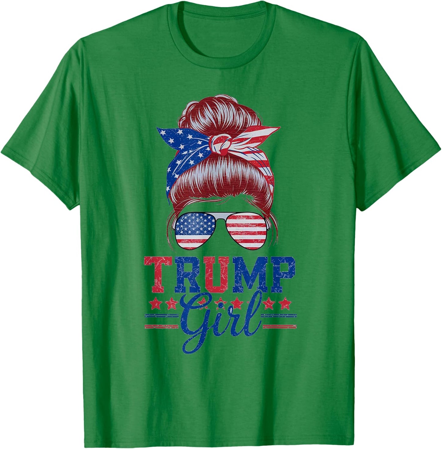 Trump Girl Messy Bun Sunglasses Trump 2024 for Girls and Women T-Shirt - T-Shirt | Irish Green