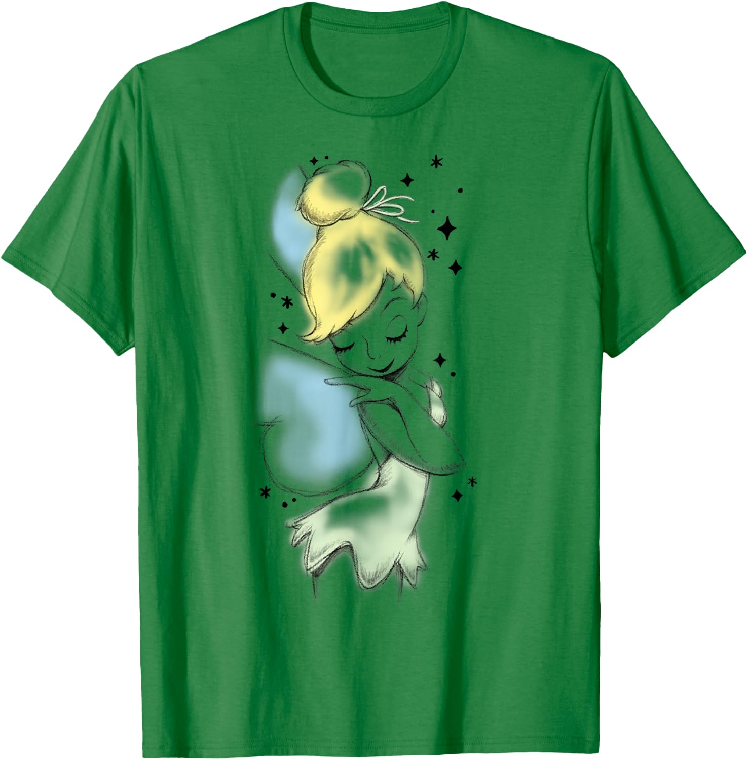 Disney Peter Pan Tinkerbell Airbrush Style Sketch T-Shirt - T-Shirt | Irish Green