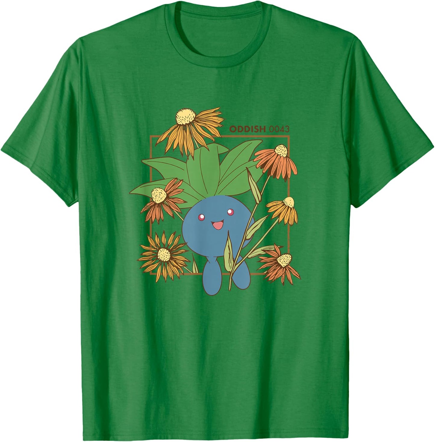Pokémon Oddish 0043 Happy Jumping Floral Portrait T-Shirt - T-Shirt | Irish Green