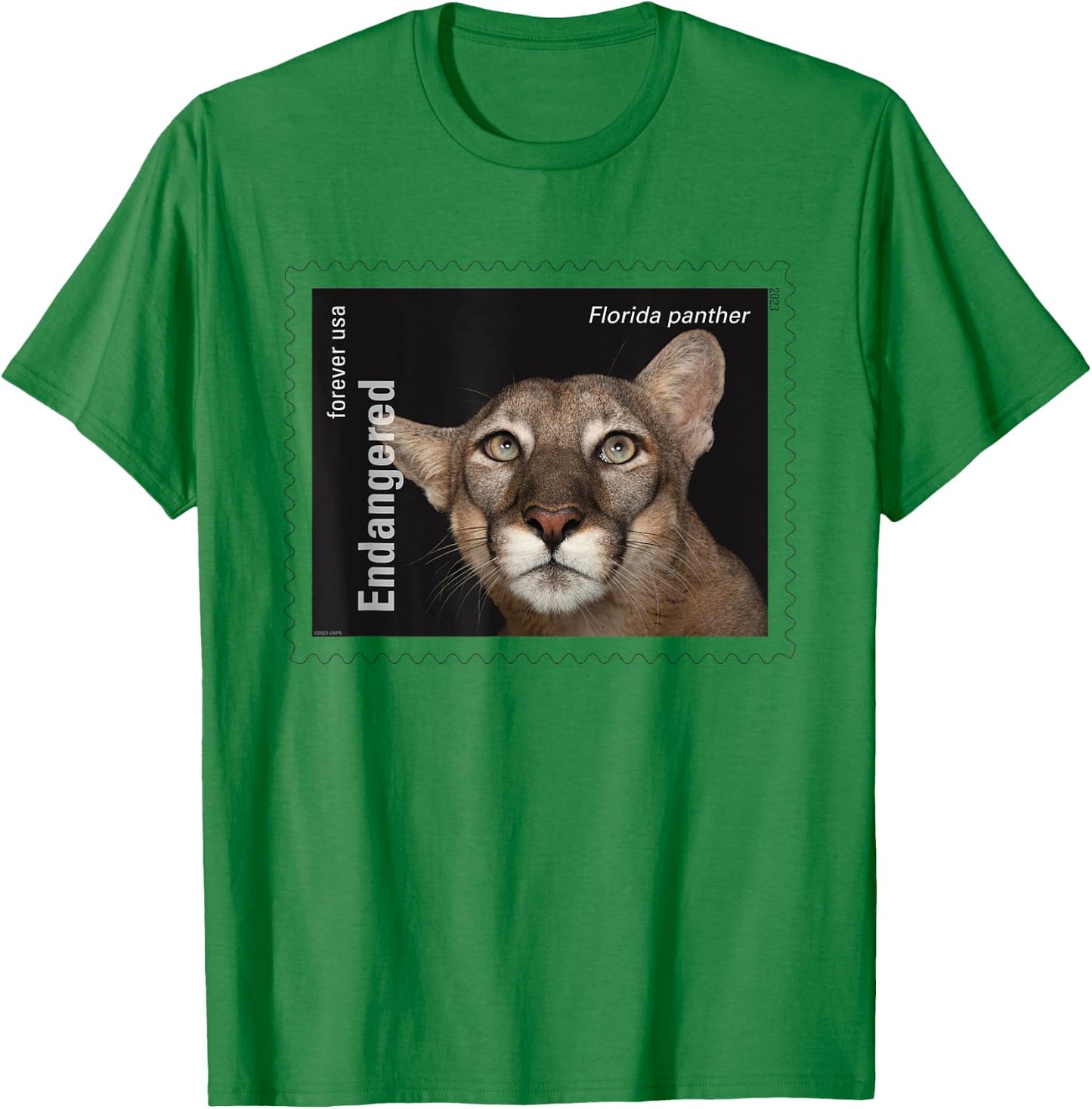 USPS Endangered Species Florida Panther Full Stamp T-Shirt - T-Shirt | Irish Green