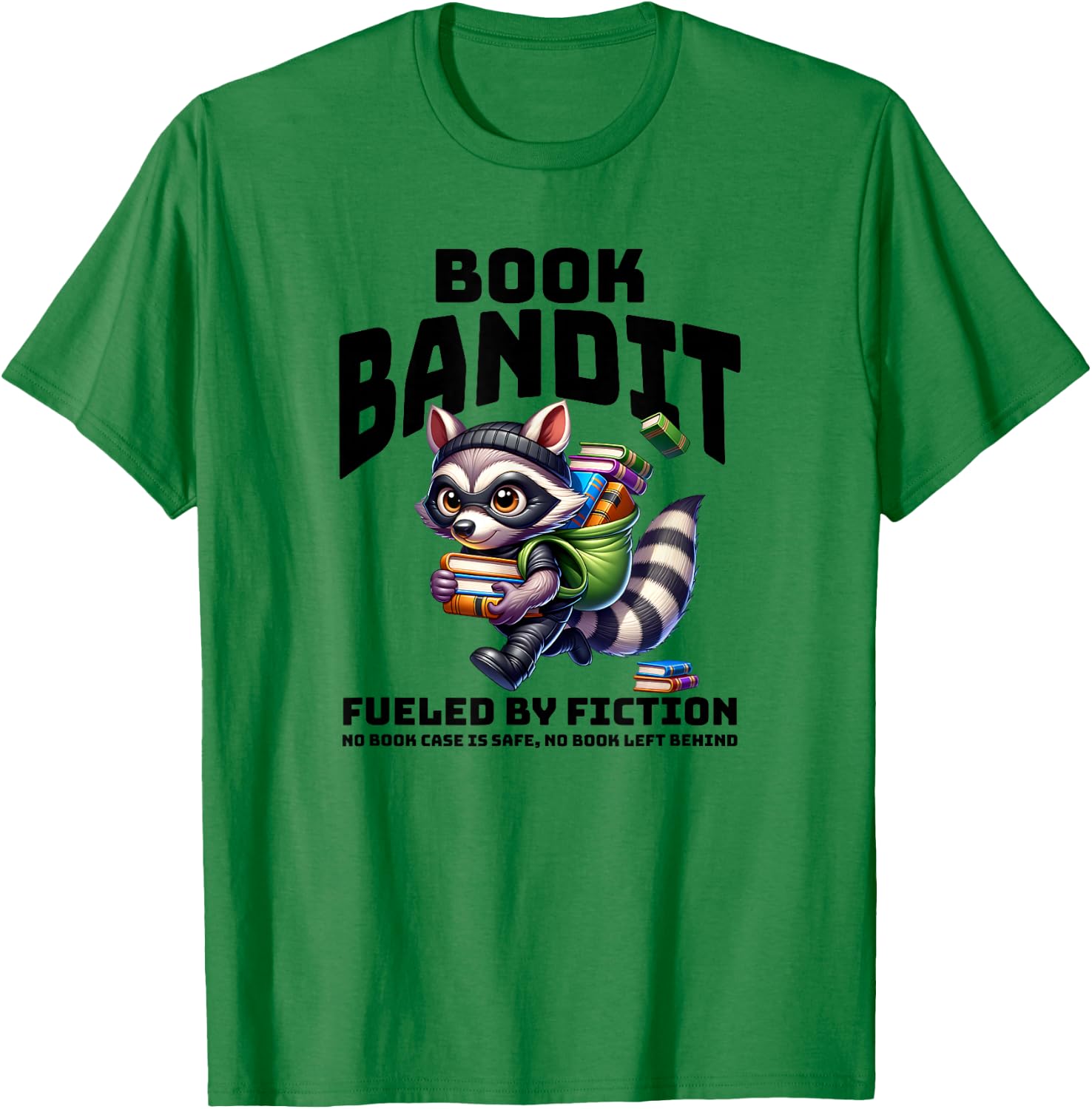 Racoon-Bookworm-Book Bandit-Fueled by Fiction T-Shirt - T-Shirt | Irish Green