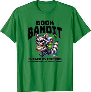 Racoon-Bookworm-Book Bandit-Fueled by Fiction T-Shirt - T-Shirt | Irish Green