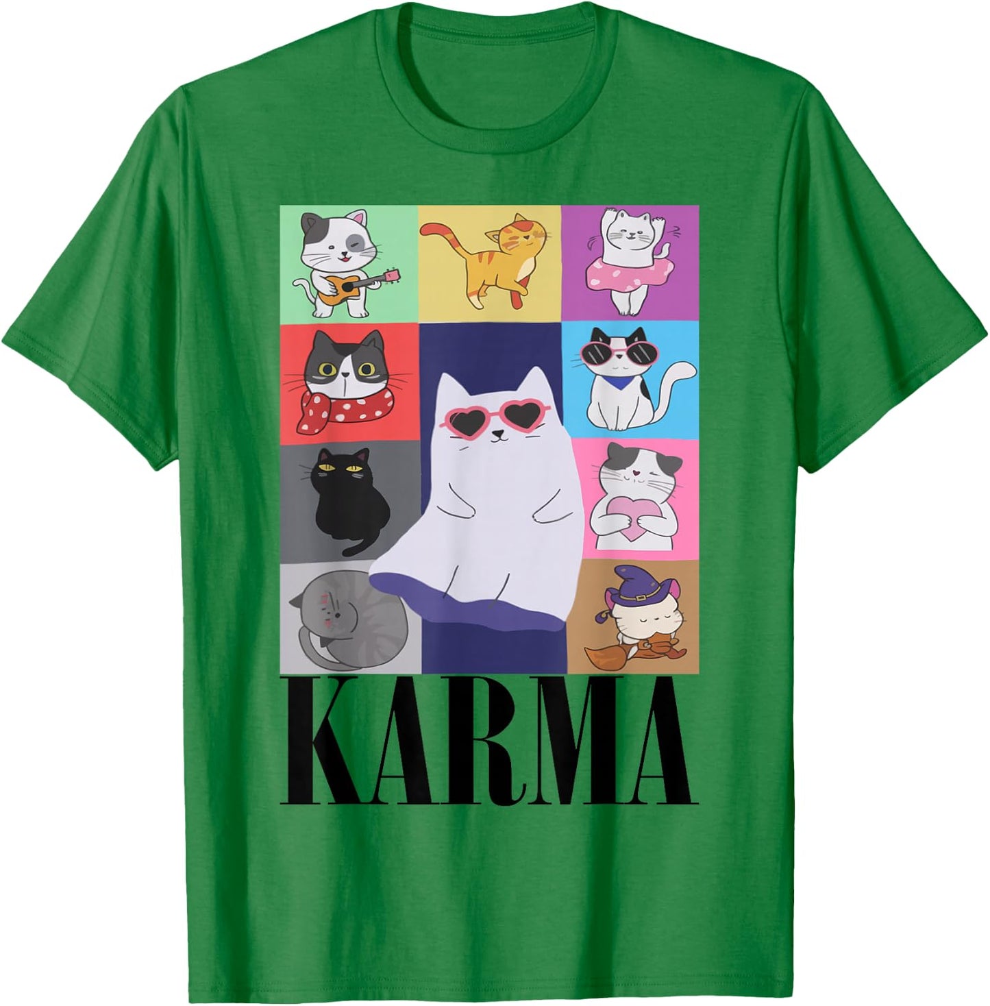 Vintage Cat Music For Teens Girls Kids Women Men Karma T-Shirt - T-Shirt | Irish Green
