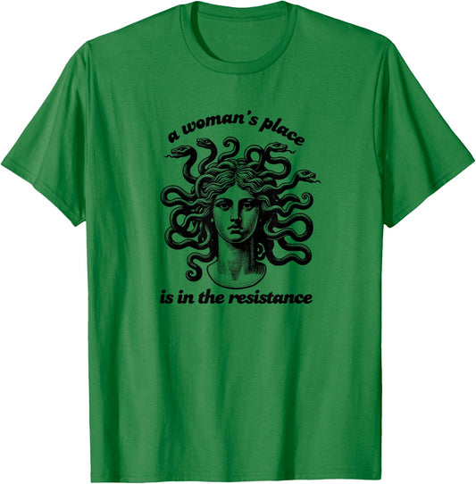 A Woman's Place is in the Resistance Medusa Witchy Snake T-Shirt - T-Shirt | Irish Green