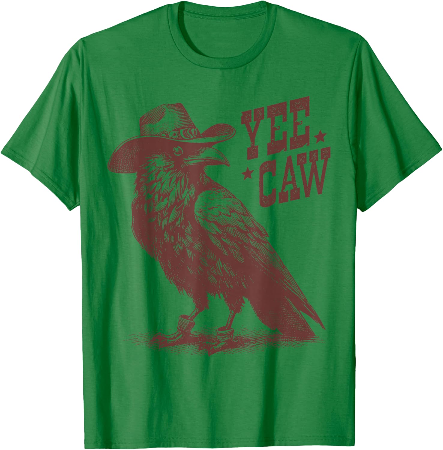 Crow Cowboy Hat Yee Caw Funny Western Crow Vintage T-Shirt - T-Shirt | Irish Green