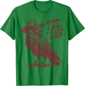 Crow Cowboy Hat Yee Caw Funny Western Crow Vintage T-Shirt - T-Shirt | Irish Green