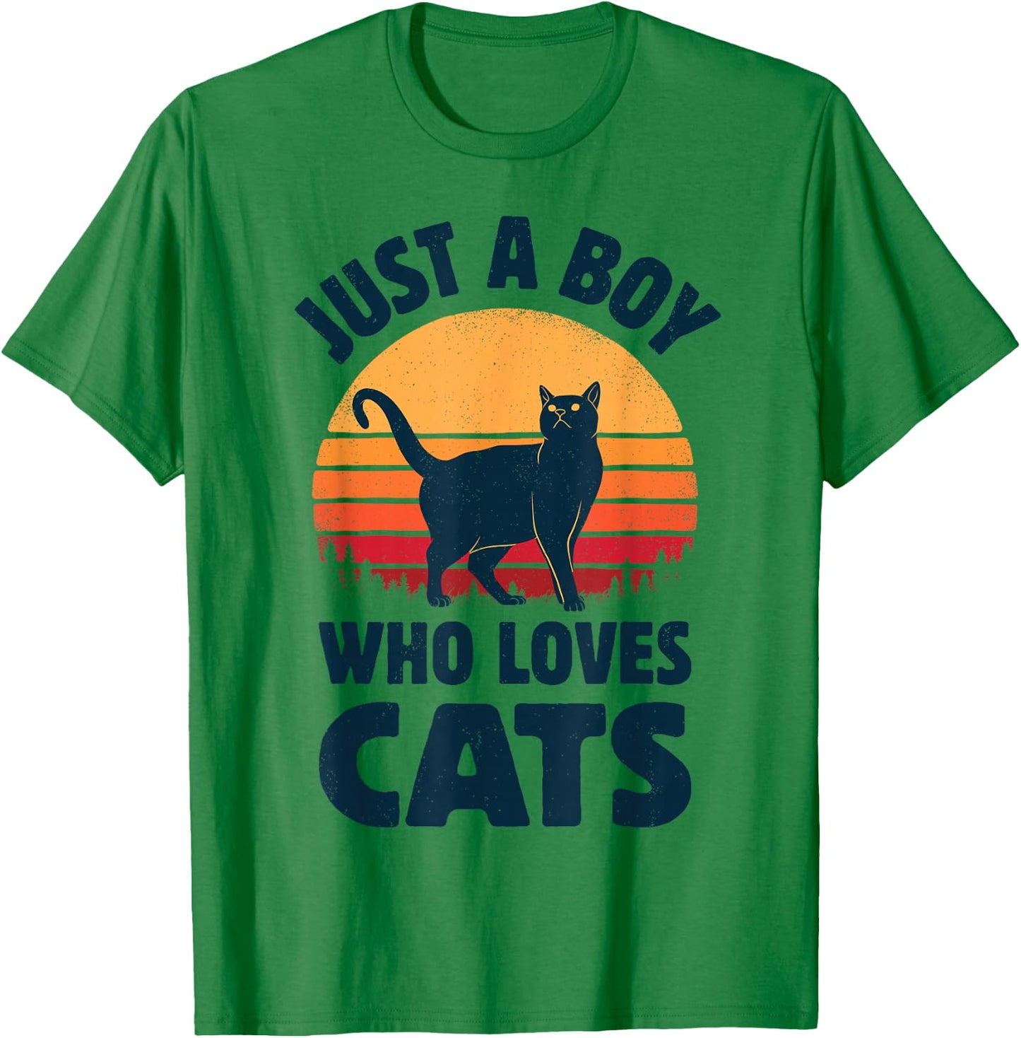 Cat Just A Boy Who Loves Cats Men Retro Vintage Sunset T-Shirt - T-Shirt | Irish Green