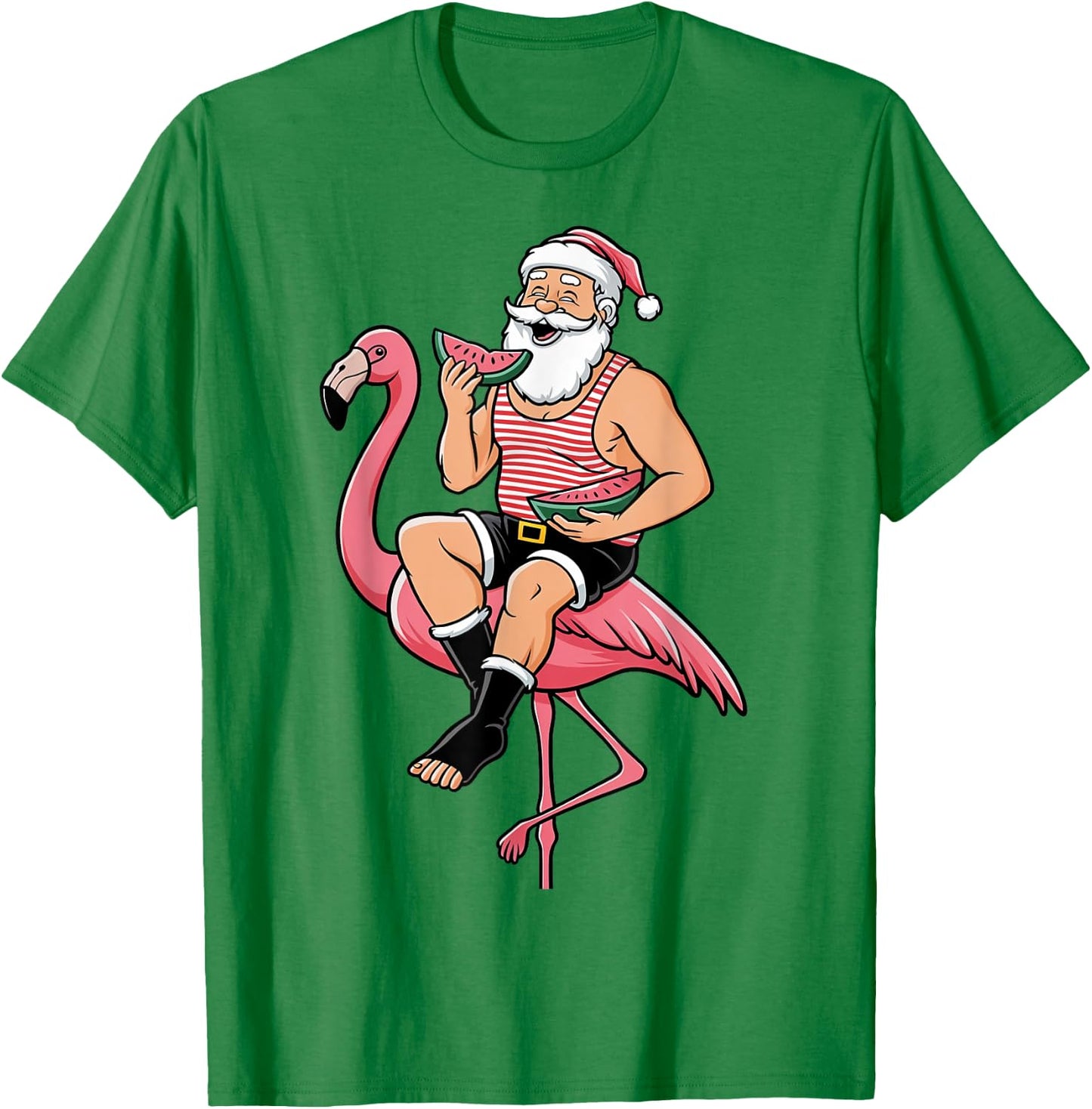 Santa Flamingo Floatie Christmas In July Summer Watermelon Men Women Kids T-Shirt - T-Shirt | Irish Green