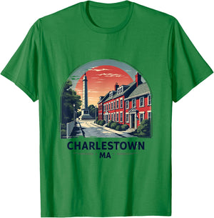 Charlestown MA Iconic Street And Monument T-Shirt - T-Shirt | Irish Green