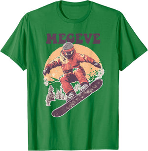 Snowboard Retro Megève France , white, S T-Shirt - T-Shirt | Irish Green
