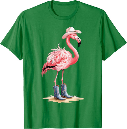 Cowboy Flamingo with Hat and Boots Western Style T-Shirt - T-Shirt | Irish Green