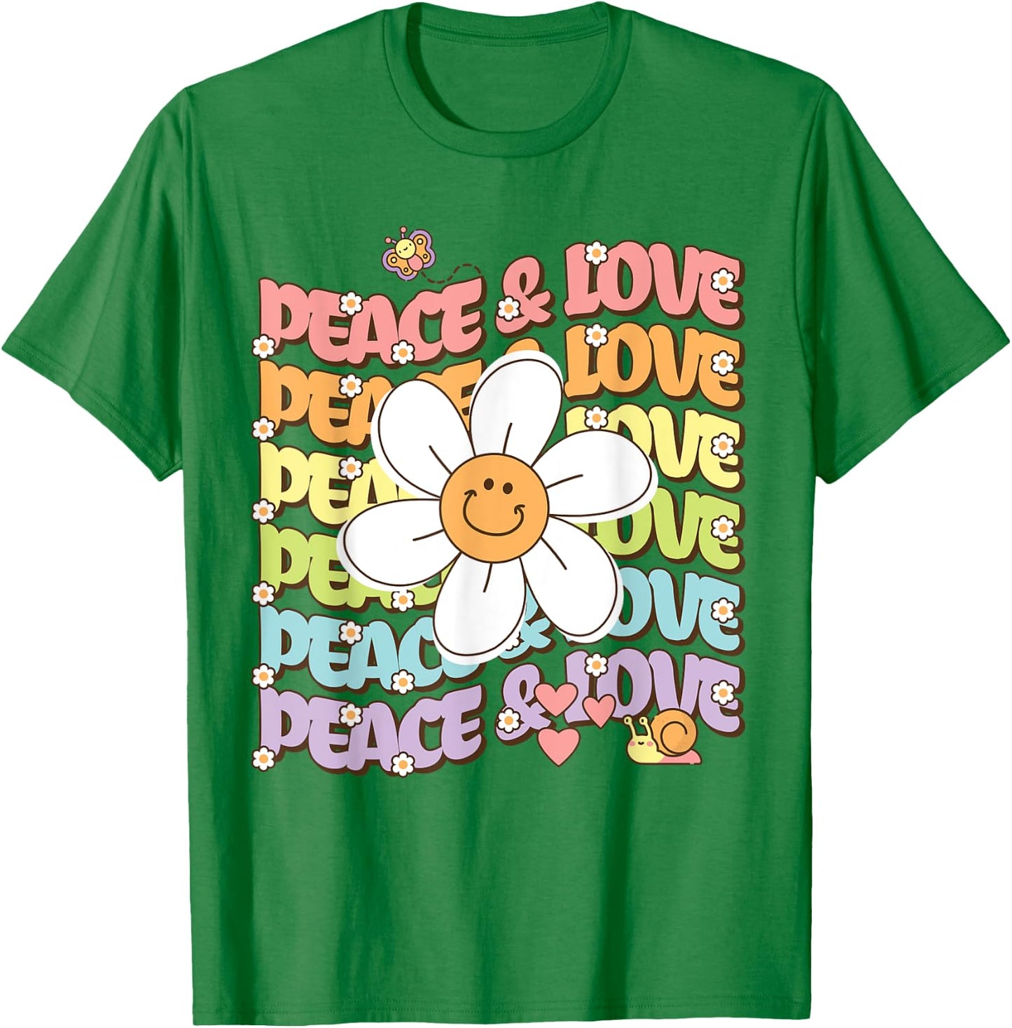 Retro Shirt Peace & Love Cute Smile Daisy Flower Women Teen T-Shirt - T-Shirt | Irish Green