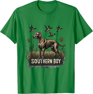 Retro Southern Boy Hunting Dog Waterfowl Dog Lovers Graphic T-Shirt - T-Shirt | Irish Green