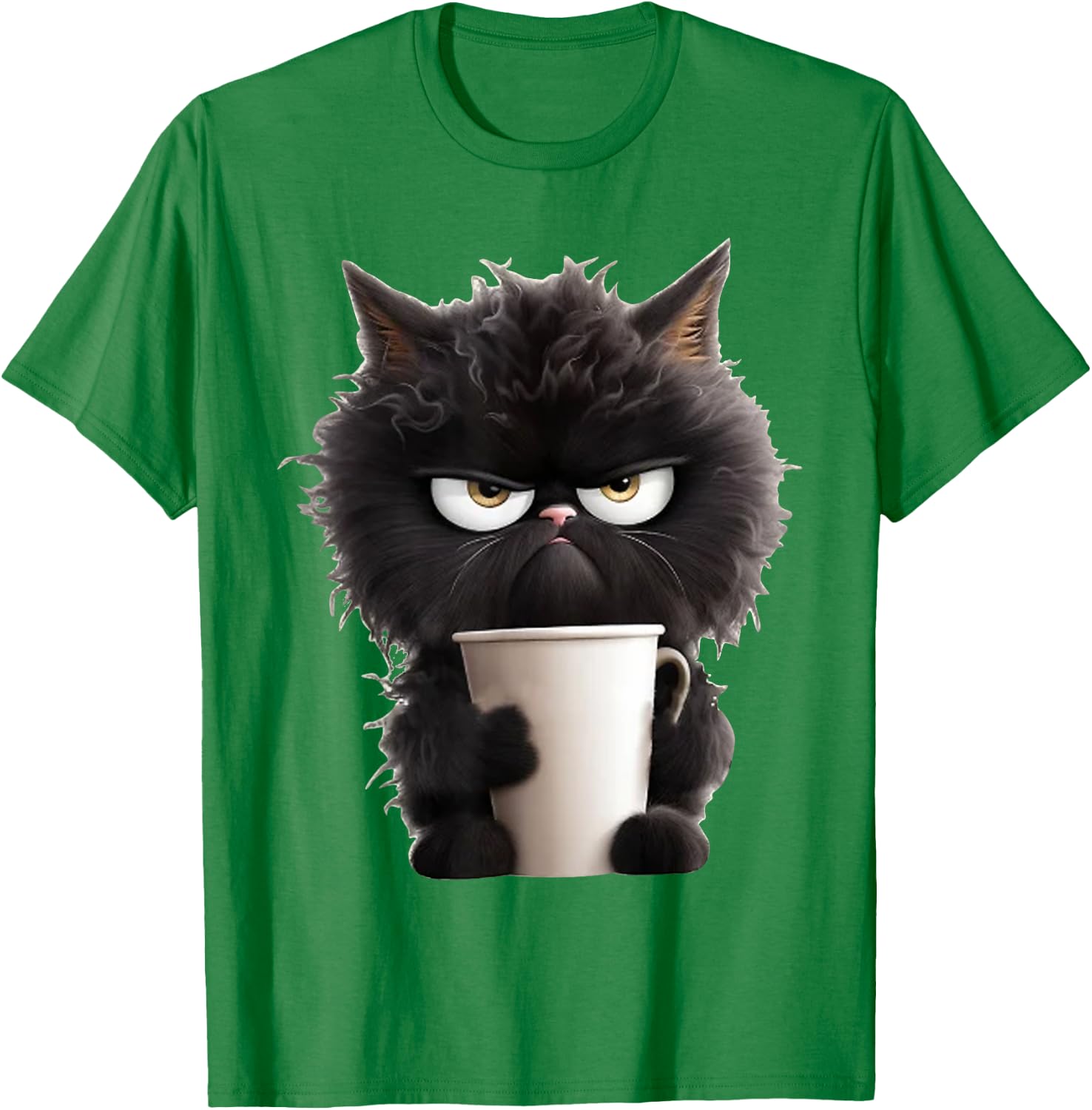 Funny Cute Black Cat Coffee Angry T-Shirt - T-Shirt | Irish Green
