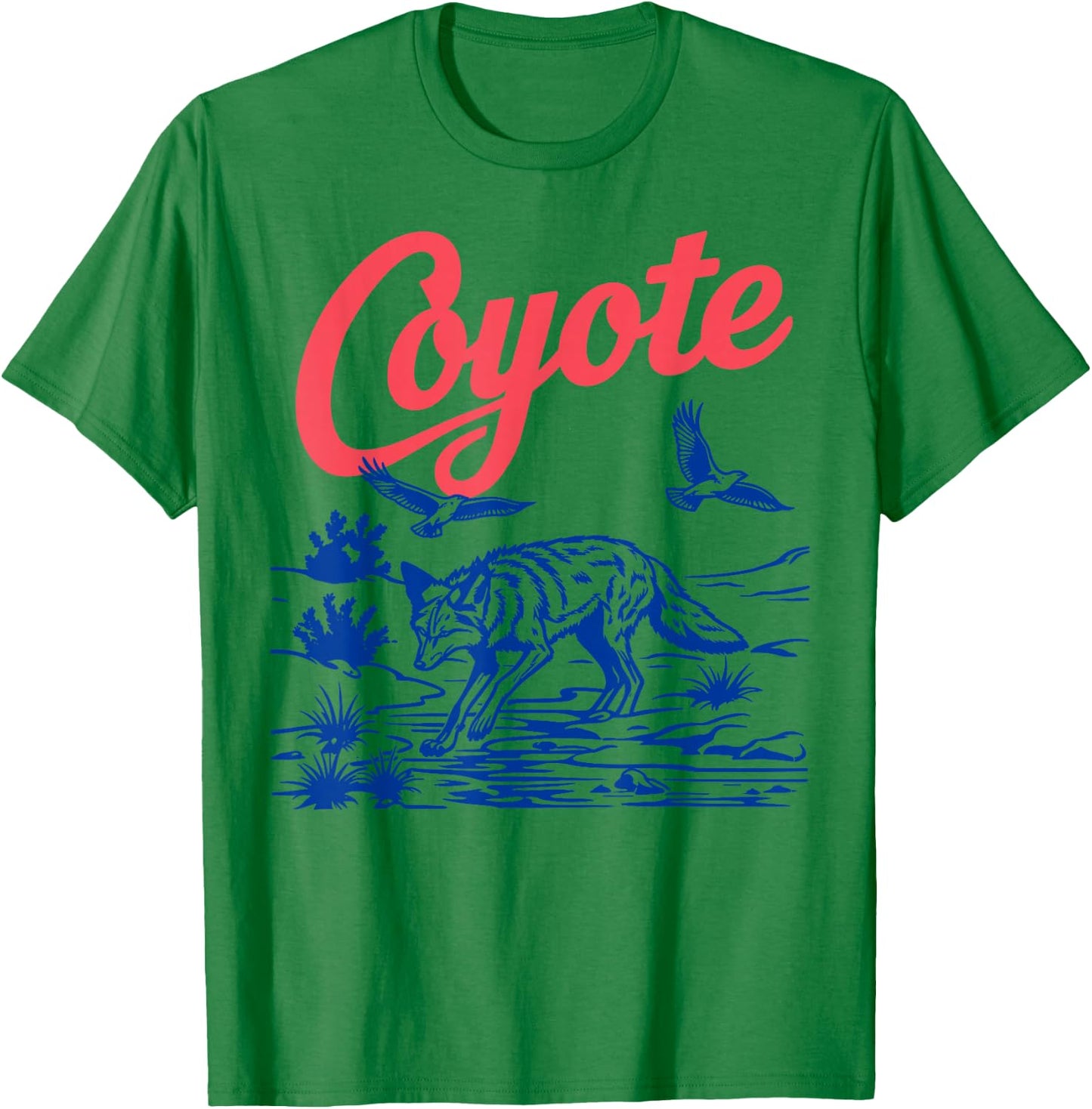 Retro Coyote Desert Wildlife Western Art T-Shirt - T-Shirt | Irish Green