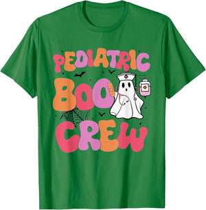 Pediatric Boo Crew Retro Halloween Ghosts Peds Nurse T-Shirt - T-Shirt | Irish Green