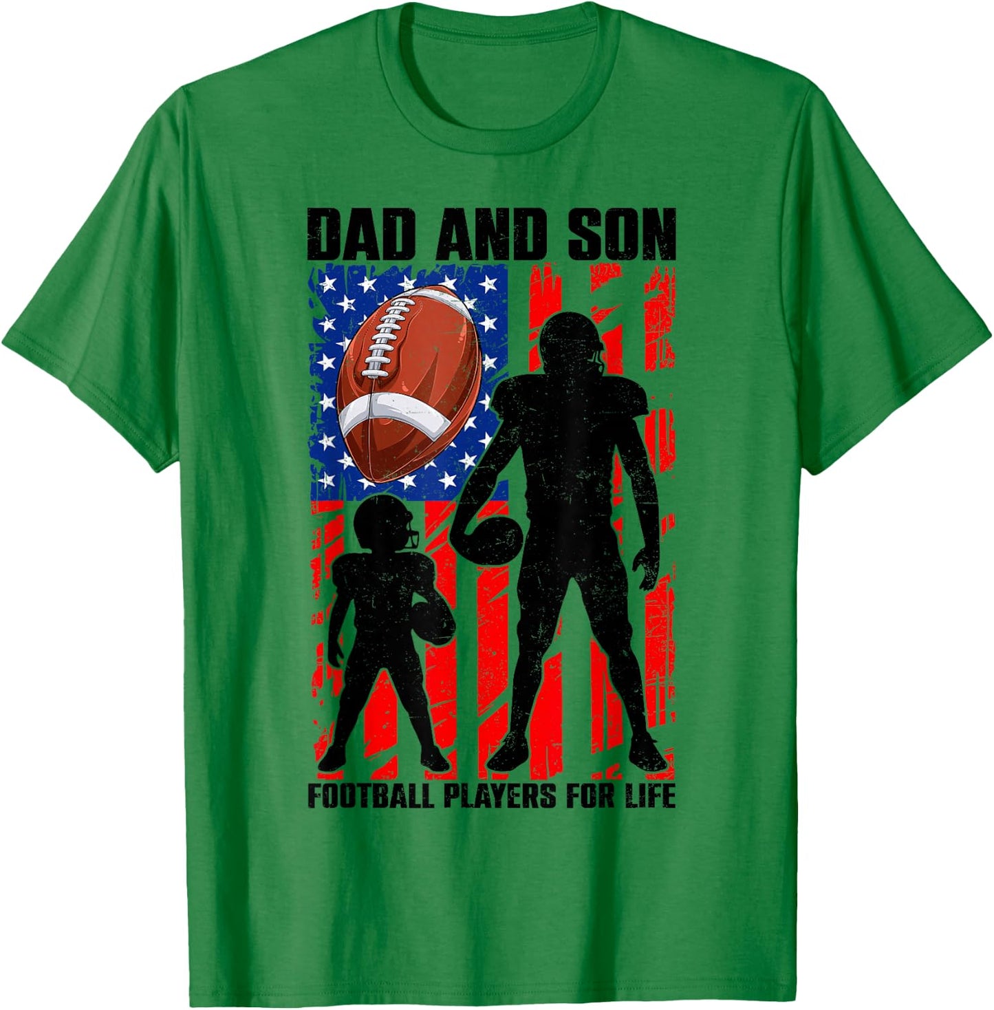 Dad & Son Football Players for Life Father's Day USA Flag T-Shirt - T-Shirt | Irish Green
