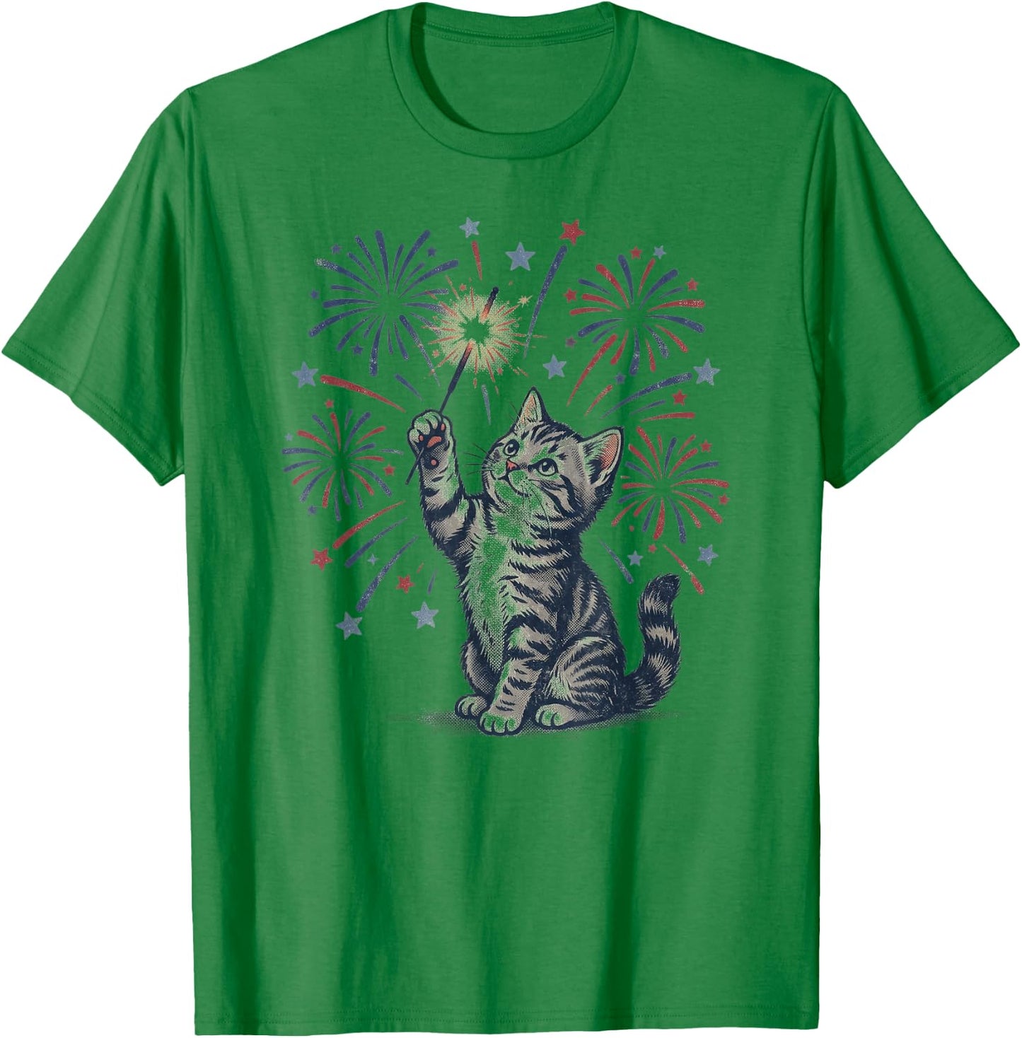 Vintage Patriotic Cat Sparkler 4th of July T-Shirt - T-Shirt | Irish Green