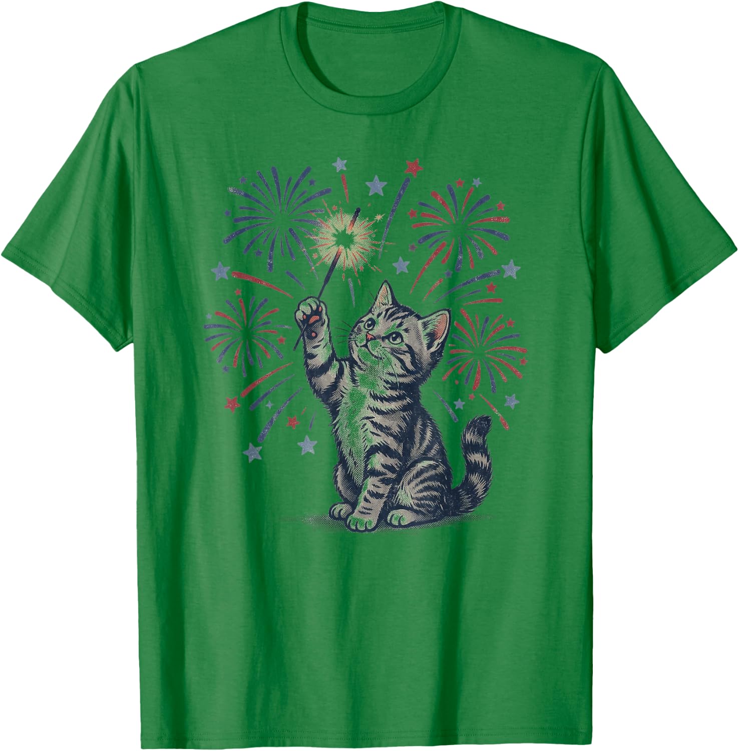 Vintage Patriotic Cat Sparkler 4th of July T-Shirt - T-Shirt | Irish Green
