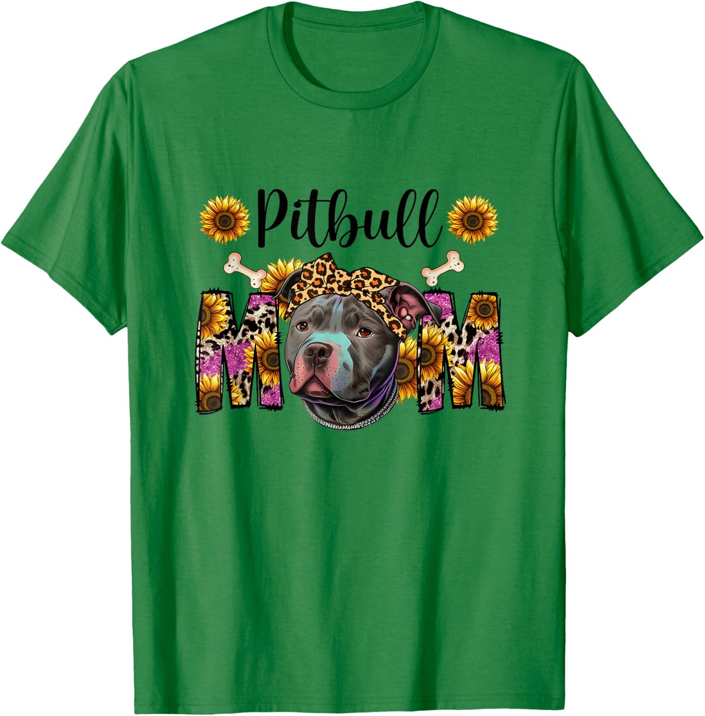 Pitbull Mom Graphic Design with Sunflowers T-Shirt - T-Shirt | Irish Green