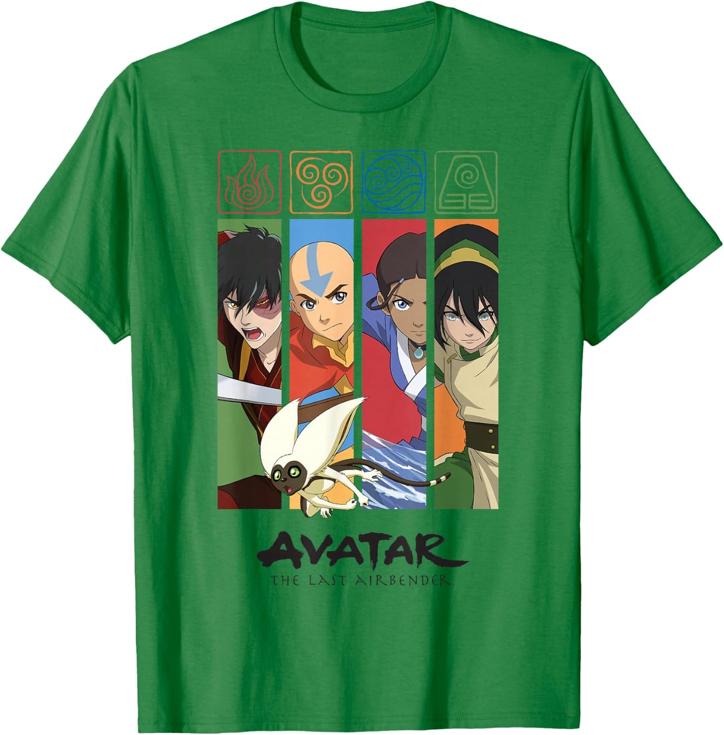 Avatar: The Last Airbender Four Elements Benders Box Panels T-Shirt - T-Shirt | Irish Green