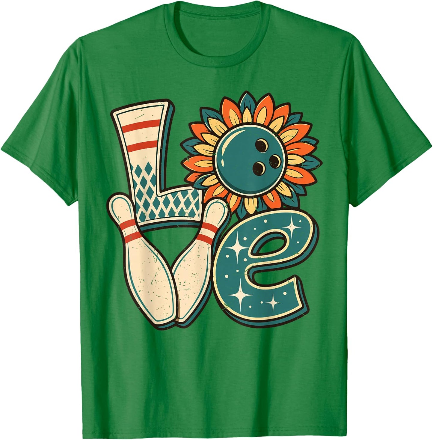 Women Bowling-Shirt Love Bowl Ball Sunflower Vintage Retro T-Shirt - T-Shirt | Irish Green