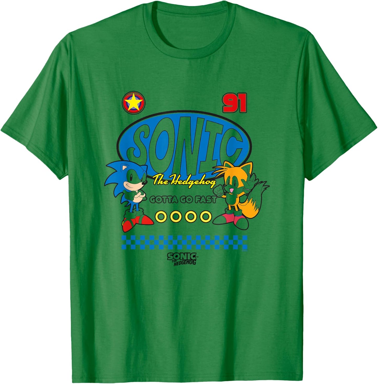Sonic The Hedgehog Gotta Go Fast Sonic & Tails 91 Retro T-Shirt - T-Shirt | Irish Green