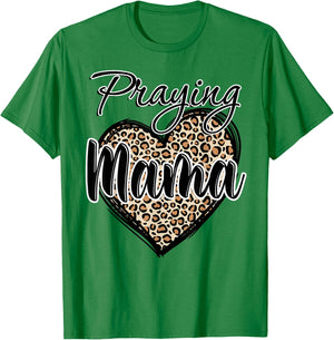 Praying Mama Christian Leopard print Heart Religious Jusus T-Shirt - T-Shirt | Irish Green