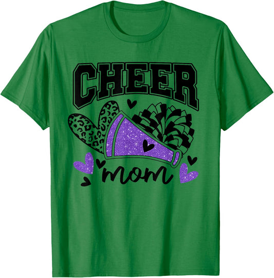 Cheer Mom Biggest Fan Cheerleader Black And Purple Pom Pom T-Shirt - T-Shirt | Irish Green