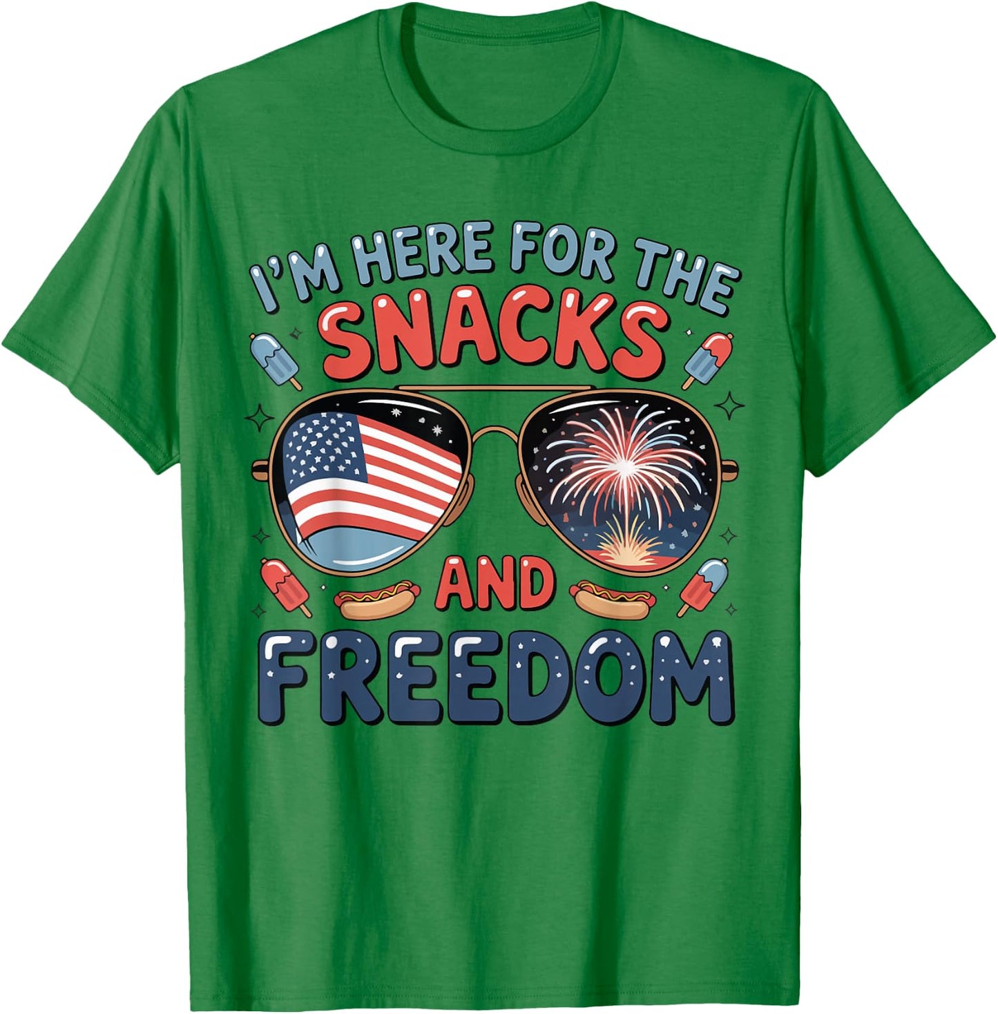 Im Here For Snacks Freedom Funny Toddler 4th July Sunglasses T-Shirt - T-Shirt | Irish Green