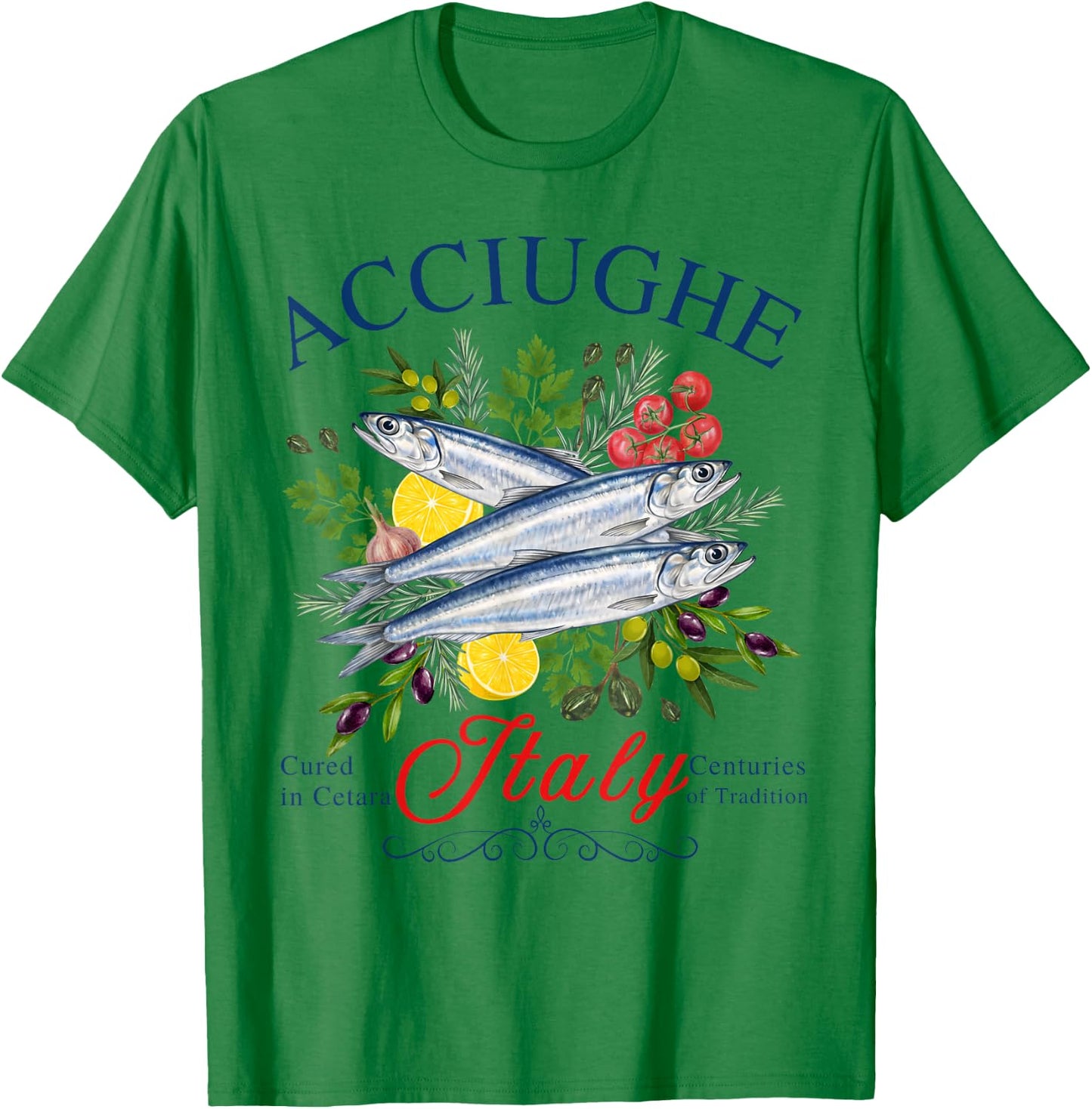 Italian Anchovies Lemon Olives Mediterranean Coastal Food T-Shirt - T-Shirt | Irish Green