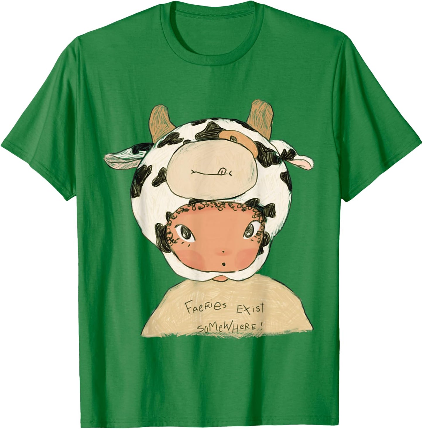 Faeries Exist Somewhere Cow Hat Fairy Core T-Shirt - T-Shirt | Irish Green