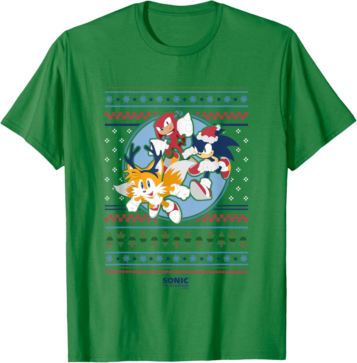 Sonic The Hedgehog Christmas Speedy Ugly Sweater Crew T-Shirt - T-Shirt | Irish Green