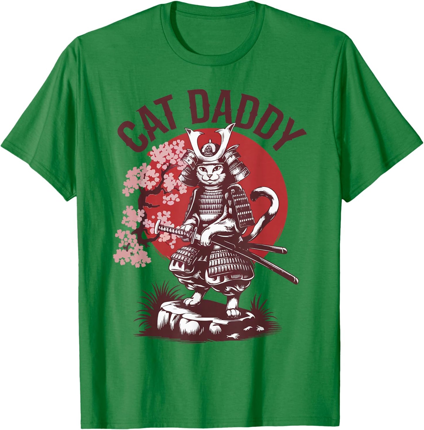 Funny Samurai Cat Daddy Kitten Dad Father Day Japanese Anime T-Shirt - T-Shirt | Irish Green