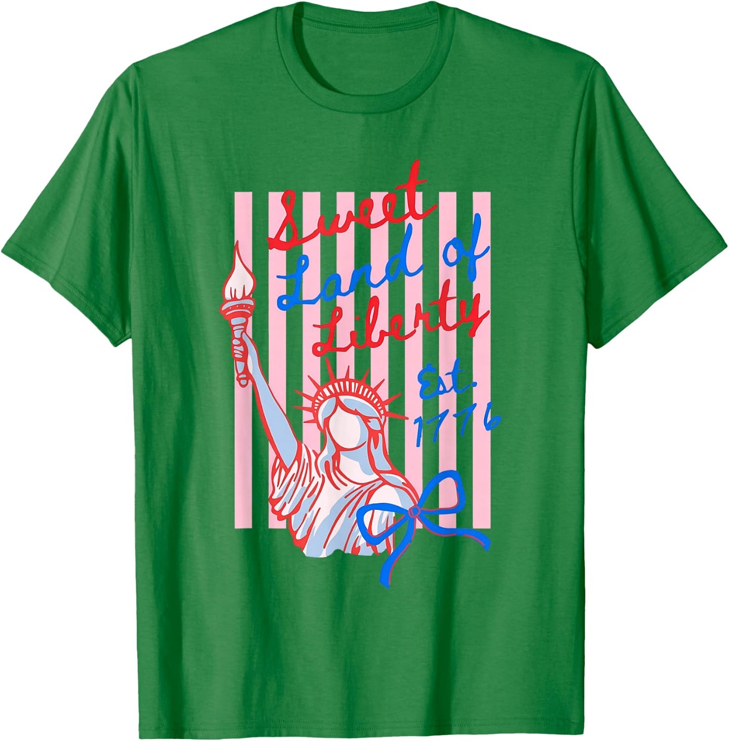 Sweet Land of Liberty EST 1776 Striped 4th of July T-Shirt - T-Shirt | Irish Green