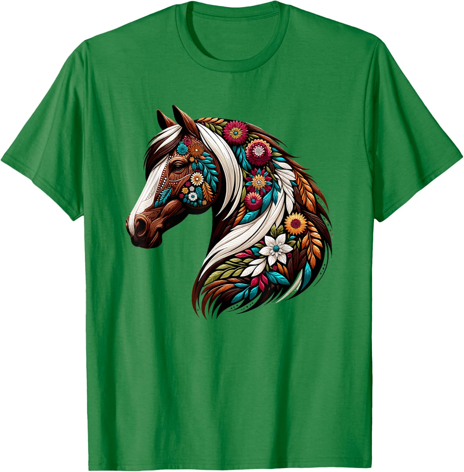 Equestrian Horse Riding, Western Horseback, Horse Flower T-Shirt - T-Shirt | Irish Green